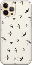 iPhone 12 Pro hoesje - Vogels / Birds - Soft Case Telefoonhoesje - Print - Beige