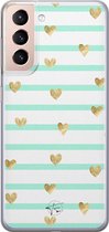 Samsung Galaxy S21 siliconen hoesje - Mint hartjes - Soft Case Telefoonhoesje - Blauw - Print