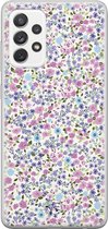 Samsung Galaxy A72 siliconen hoesje - Paarse bloemen - Soft Case Telefoonhoesje - Multi - Marmer