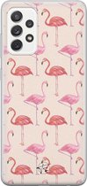 Samsung Galaxy A72 siliconen hoesje - Flamingo - Soft Case Telefoonhoesje - Wit - Planten