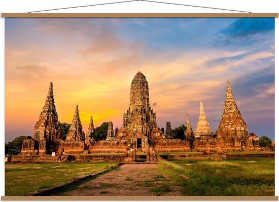 Foto: Schoolplaat zonsondergang achter tempel in thailand 150x100cm foto op textielposter wanddecoratie op schoolplaat 