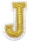 Alfabet Letter Strijk Embleem Patch Goud Wit Letter J / 3.5 cm / 4.5 cm
