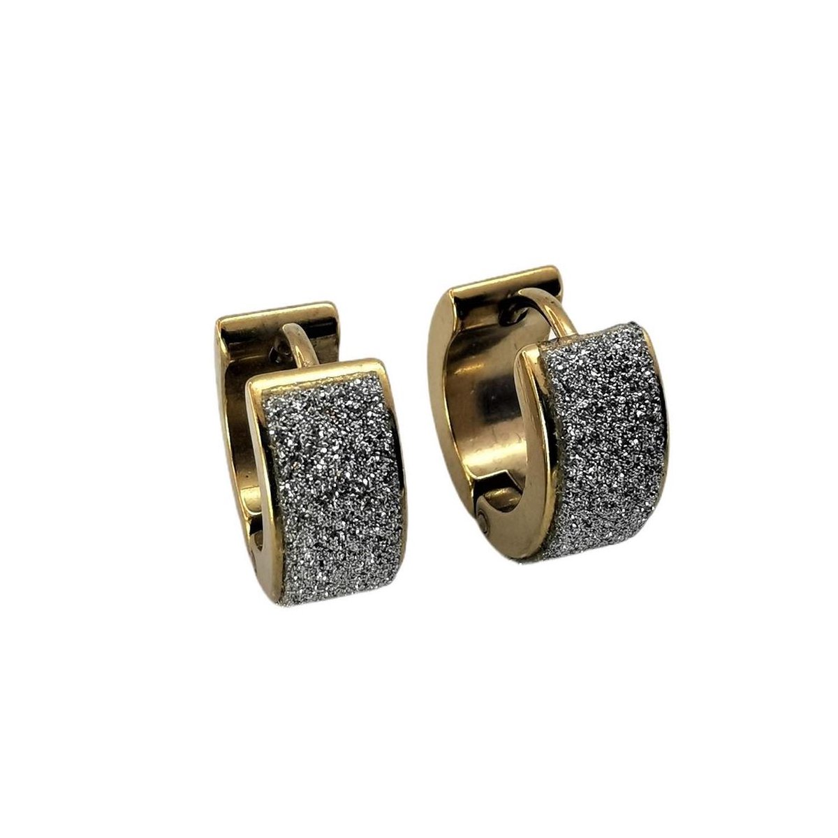 Prachtig chirurgisch staal goudkleurig oorringen met zilver Stardust die blinkerd als diamant.