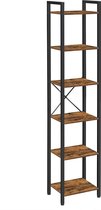 WoonWerkInterieur - Boekenkast - Opbergrek Met 6 Planken - Open Planken - Voor Kantoor - Woonkamer - Slaapkamer 40 x 30 x 178,6 cm - Vintage Bruin-Zwart