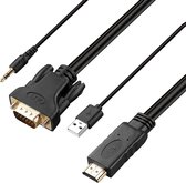 HDMI naar VGA kabel, 1080p HDMI naar VGA kabel van 1,8 m (mannelijk naar mannelijk) met USB voeding en audio geschikt voor Mac computer, desktop, monitor, projector, laptop HDTV , Samsung , P