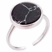 Zwart marmer-ring- zilver-14 mm- verstelbaar-Charme Bijoux