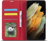 Luxe PU leren Bookcase voor Samsung Galaxy S21 Ultra | Hoogwaardig Leren Hoesje | Telefoonhoesje | Portemonnee | Rood