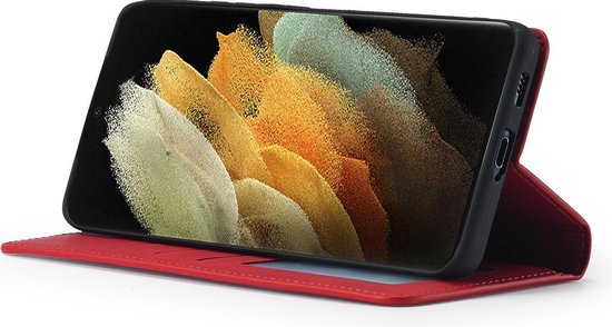 Bookcase de Luxe en cuir PU pour Samsung Galaxy S21 Ultra | Étui en cuir de haute qualité | Étui pour téléphone | Porte-monnaie | Rouge