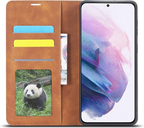 Bookcase de Luxe en cuir PU pour Samsung Galaxy S21 Plus | Étui en cuir de haute qualité | Étui pour téléphone | Porte-monnaie | Marron