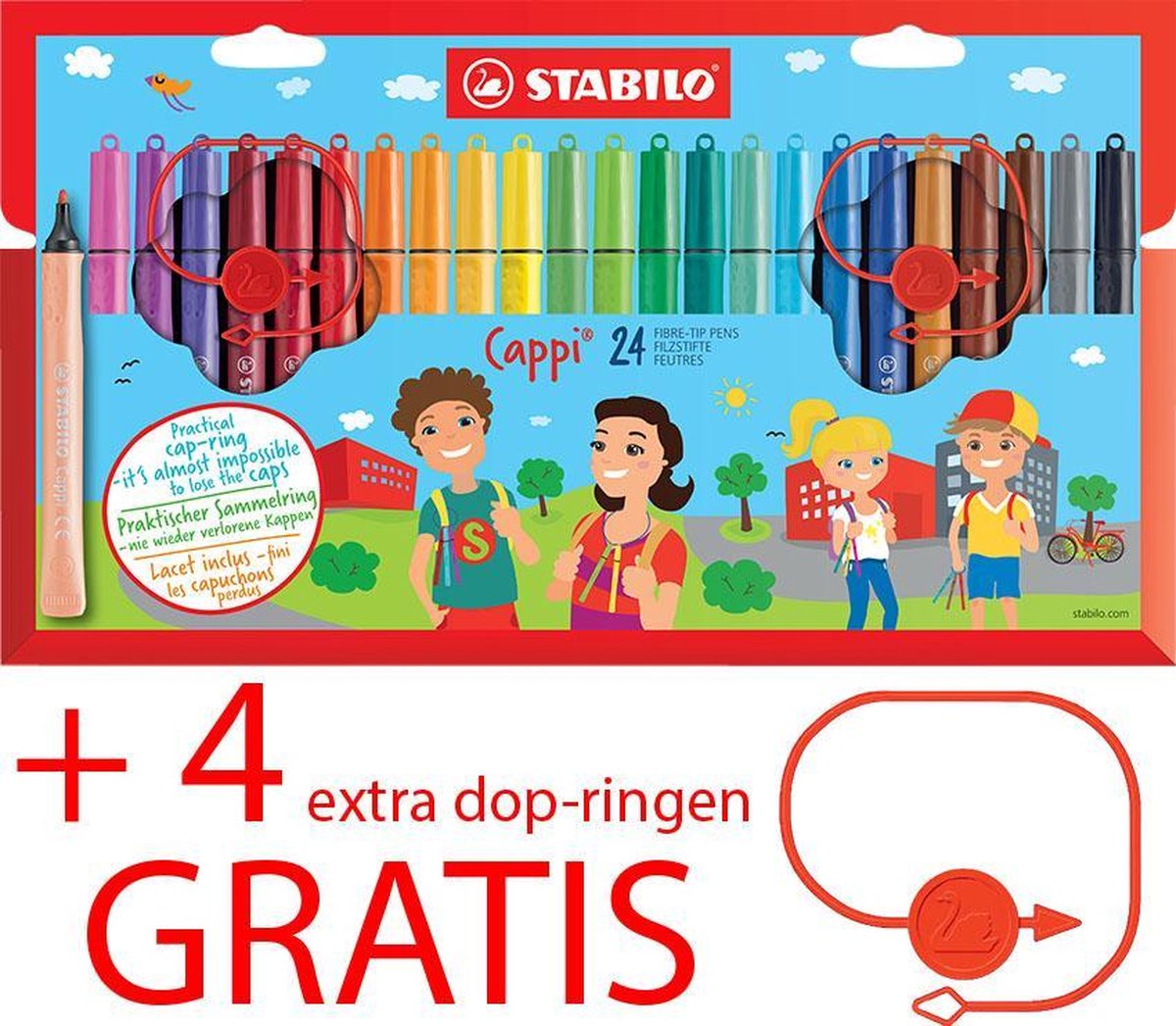 Carry kwaadheid de vrije loop geven merknaam Viltstiften STABILO Cappi - etui met 24 kleuren + 4 extra dop-ringen GRATIS  | bol.com
