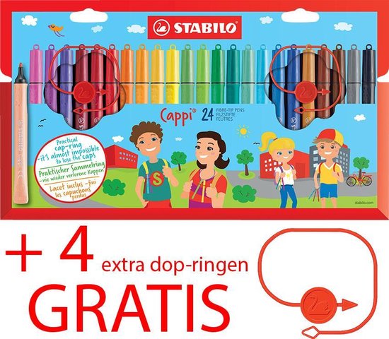 STABILO Cappi - 24 kleuren + 4 extra dop-ringen GRATIS | bol.com