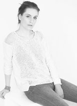 YELIZ YAKAR - Luxe sweater dames wit "Alkippe"- handgebreid voorkant- WIT -maat M/38-designer kleding