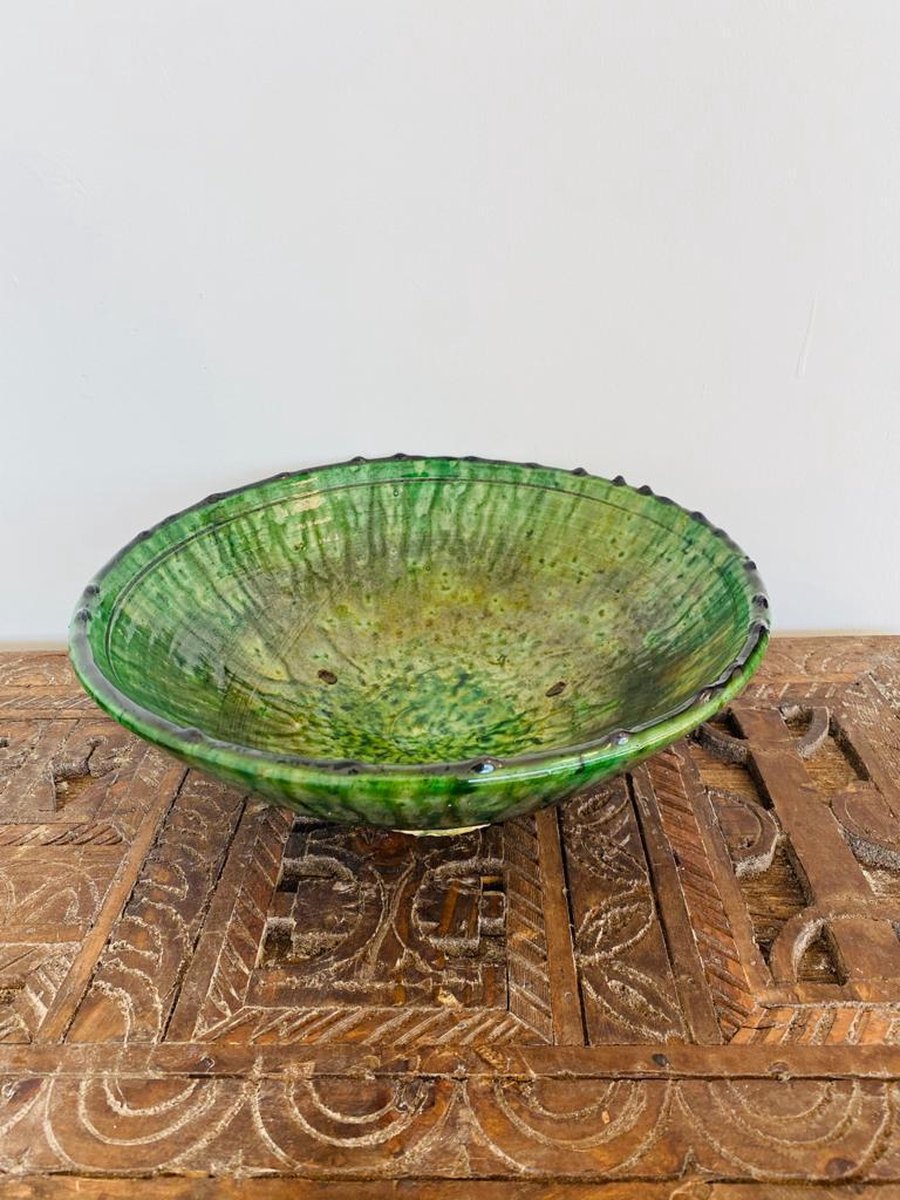 Tamegroute Bowl| Groen | Marokkaanse Aardewerk Saladekom | Diameter 30