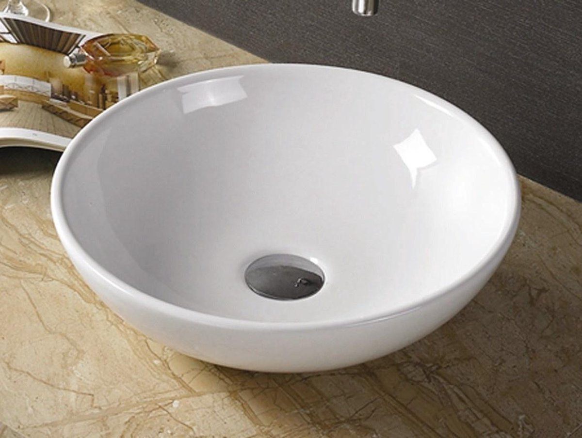 Blue Valencia keramiek opbouw waskom rond 41 cm wit