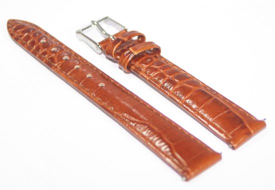 Horlogeband Leer - 14 mm - cognac bruin - alligator print - gestikt - Merkloos