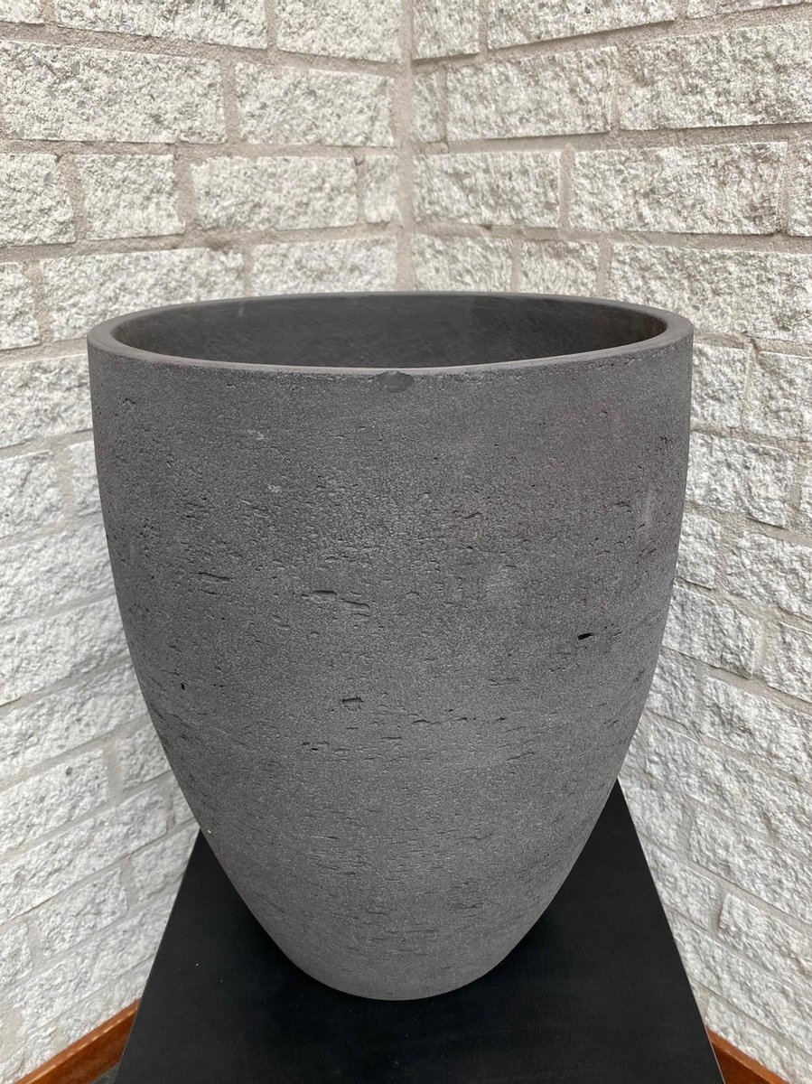 bloempot fiberclay hoog 33 cm rond 26 cm grijs voor buiten en binnen