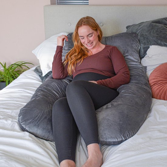 Ella® zwangerschapskussen XXL U-vorm - Voedingskussen - Zijslaapkussen - Lichaamskussen - Body Pillow - Afneembare Minky Fleece Hoes - 140x80cm - Grijs