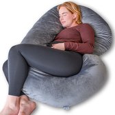 Ella® Zwangerschapskussen XXL C-vorm - Voedingskussen - Zijslaapkussen - Lichaamskussen - Body Pillow - Afneembare Minky Fleece Hoes - 150x70cm - Grijs