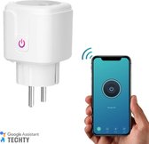 TechTy - Smart plug - Slimme stekker - Google Home compatible - Energiemeter - Tijdsschakelaar - 16A - 100-240V - Wit - 1 Stuk