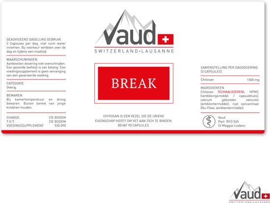 Vaud | Break | 90 Capsules | 1500mg chitosan | Afvallen | Afslank product | Afval pillen | Fatburner | Afslankpillen | Fat burner - Vaud