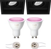 PHILIPS HUE - LED Spot Set GU10 - White and Color Ambiance - Bluetooth - Primux Domy Pro - Inbouw Vierkant - Mat Zwart - Verdiept - Kantelbaar - 105mm