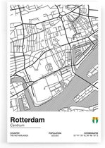 Walljar - Stadskaart Rotterdam Centrum II - Muurdecoratie - Poster met lijst