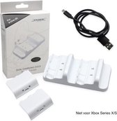 DOBE Dual White Battery Pack Accu Controller Dock Charger Oplaad Station Xbox One X - LED USB Dubbel Docking Op Laadkabel- Laadstation