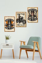 3d Effect Retro Hout Poster 3 stuk Born to Ride