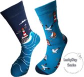 Verjaardag cadeau - Camping sokken - Vuurtoren Zeemeeuw sokken - Mismatch Sokken - Leuke sokken - Vrolijke sokken - Luckyday Socks - Sokken met tekst - Aparte Sokken - Socks waar j