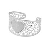 Silventi 910481004 Zilveren Armband - Dames - Bangle - Open - Zilverkleurig - 17cm - Zirkonia - Hart - Rhodium - Zilver