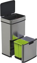 Tweedehands Prullenbak sensor afvalscheidingssysteem, 3 vakken, met bewegingssensor, 62 l, uitschuifbaar, roestvrij staal, 74,5 x 42 x 31,5 cm, zilver