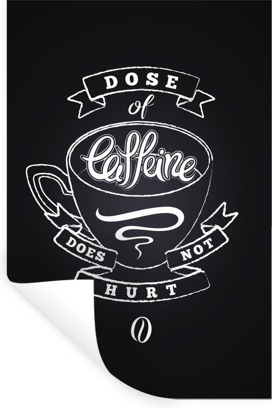 Sticker Muursticker Café Vintage - Citation La dose de caféine ne fait pas  mal blanc