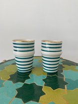 Traditionele Mok | Handgemaakte Mok | Blue Lines | Set van 2 | Marokkaanse Beldi Mok Goud