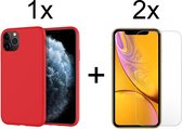 iPhone 11 Pro Hoesje Rood - iPhone 11 Pro Hoesje Rood Siliconen Case Hoes Cover - 2x iPhone 11 Pro ScreenProtector Screen Protector