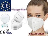 60 stuks Mondkapje | Mondmasker | Mondmasker met 5 filters | mondkapjes met elastiek | met 5 laagse filter