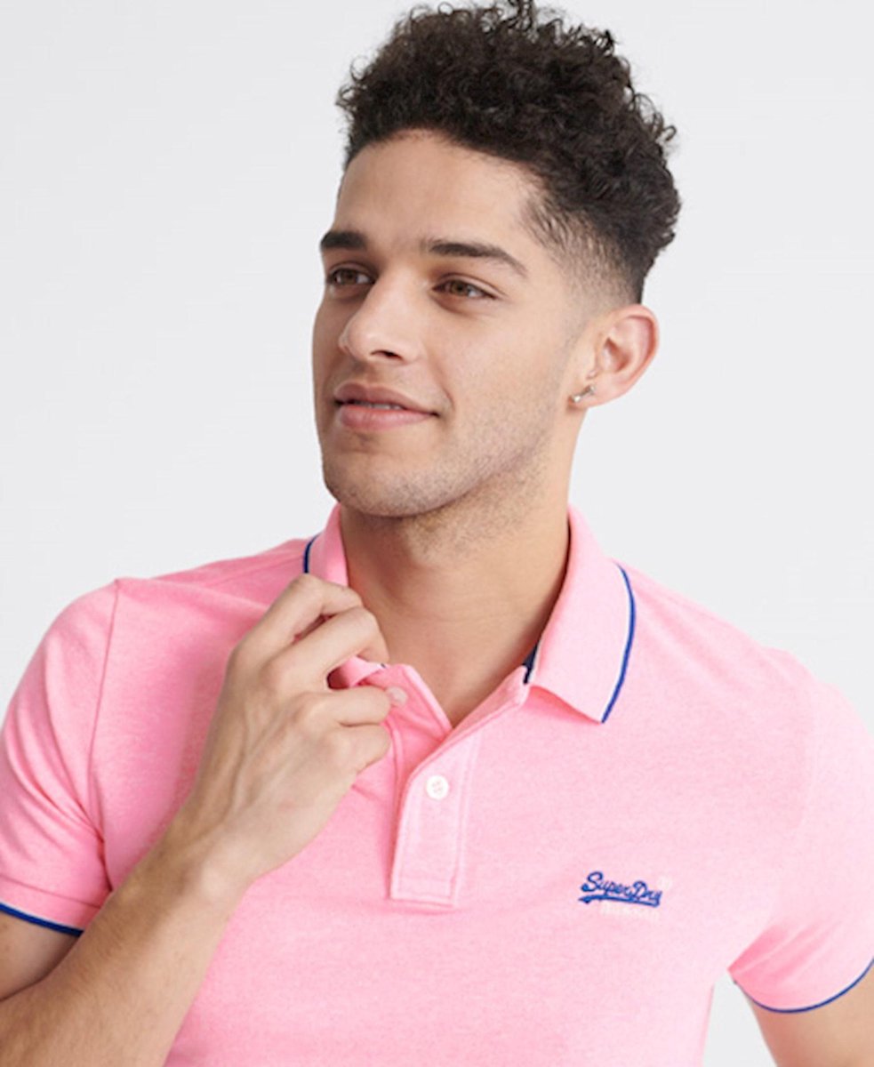 Superdry PoOrange Label Side Pique Heren Poloshirt Roze