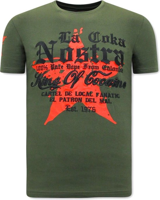 Foto: Heren t shirt king of cocaines la coka nostra groen