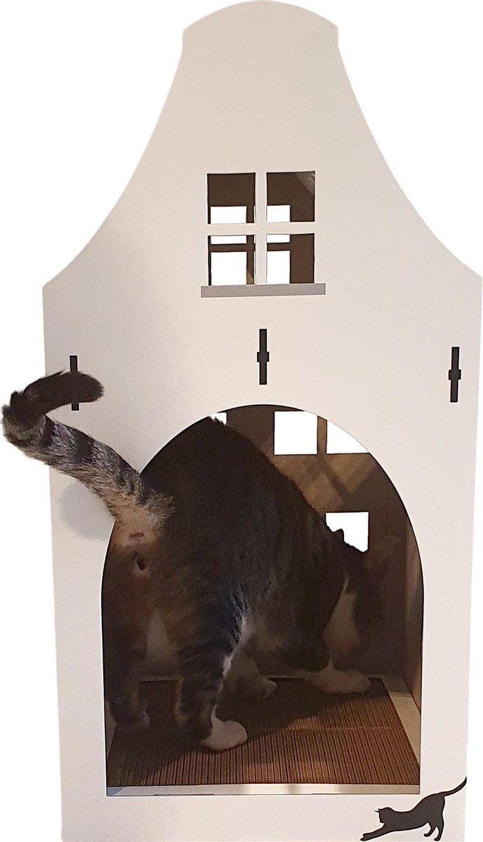 Petsdam Het Dorpshuisje – Kattenhuis Wit – Krabkartonnen Bodem