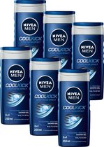 NIVEA MEN Cool Kick Shower Gel - Douchegel - Met Verfrissende Menthol - 3-in-1 Formule - Voor huid, haar en gezicht - Voordeelverpakking 6 x 250 ml
