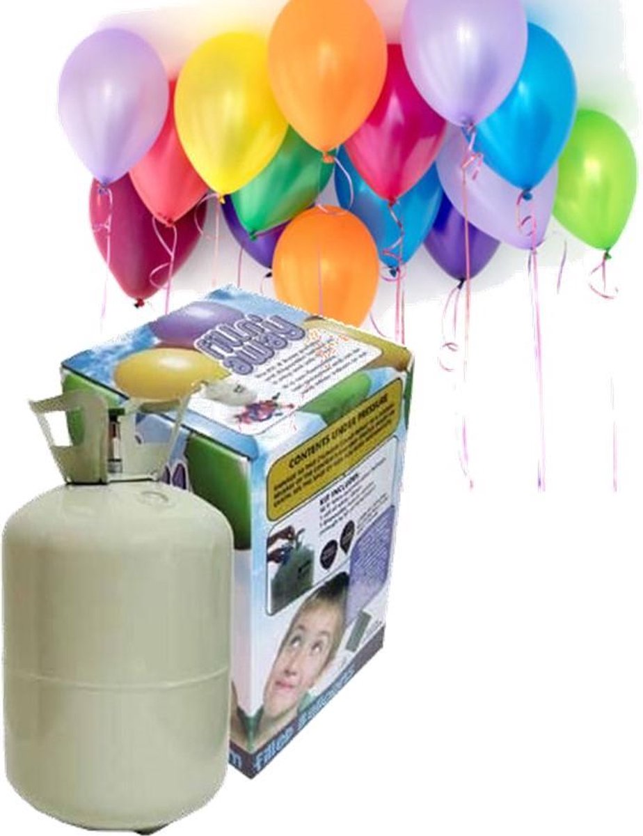 Helium cylinder + 50 multicollor ballonnen en lint - Fill n away