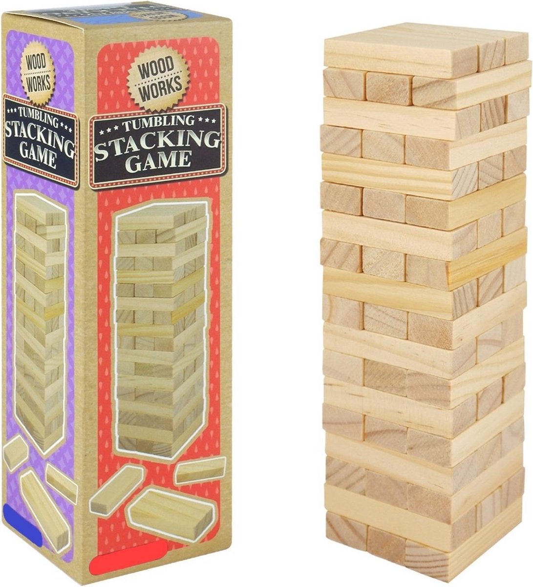 MINI Houten Stapeltoren Spel Wood Stacking Game 36 delig 13x4,5