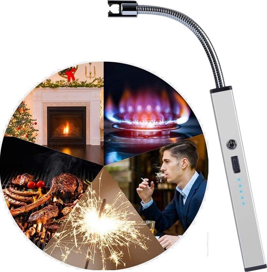 NOLA flexibele elektronische Keuken BBQ Aansteker - Extra lang - Extra heet 900 graden - Elektonische USB oplaad aansteker zilver - Nola