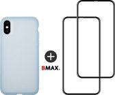 BMAX 2-pack iPhone X full cover glazen screenprotector incl. lichtblauw latex softcase hoesje