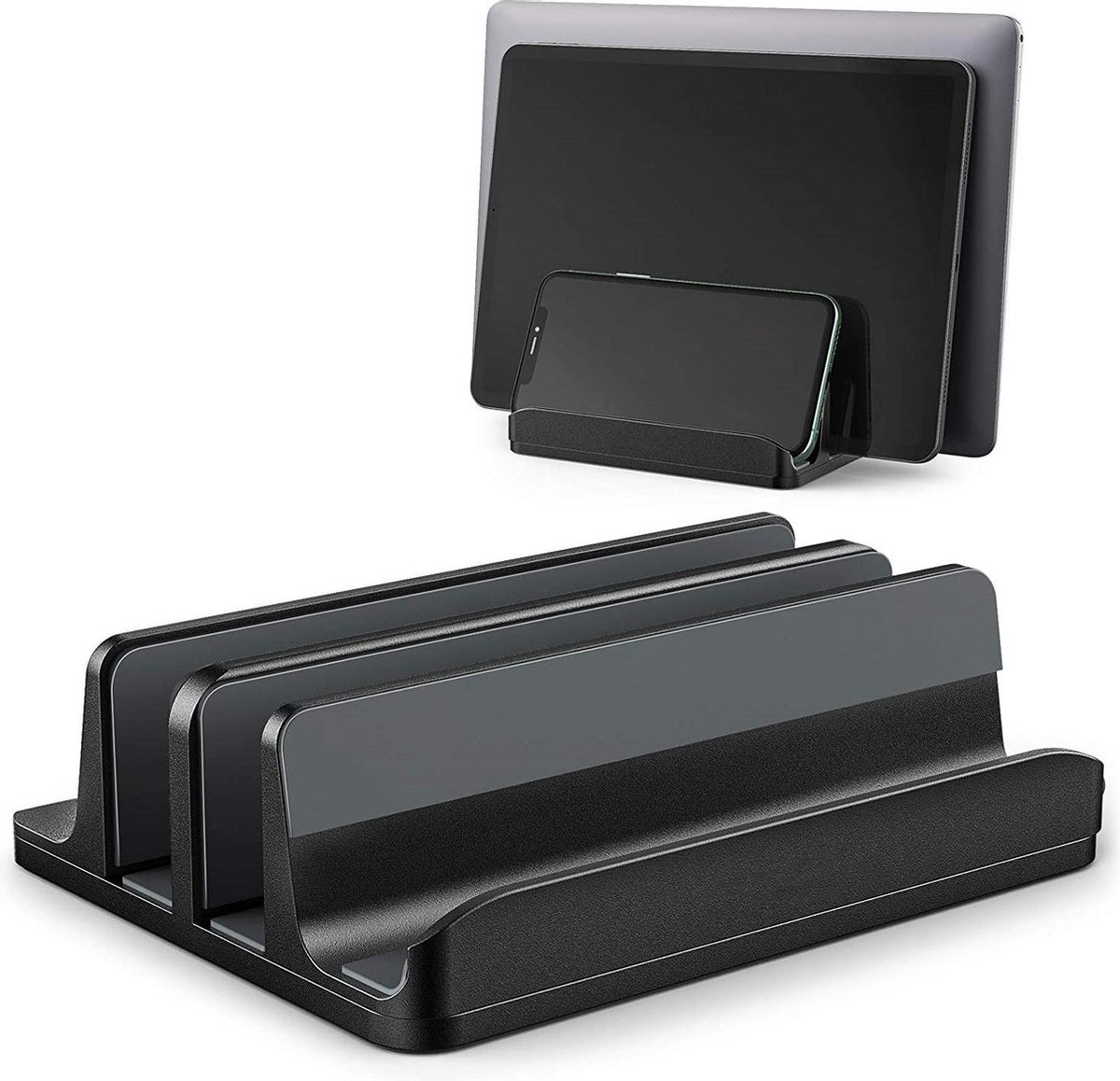 YONO Aluminium Laptop Standaard Verticaal XL – Verticale Houder voor Bureau / Tablet / Telefoon / Macbook - Zwart