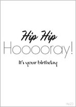 Hip23 | Wenskaart - Hip hip hooray! - zwart/wit - verjaardag