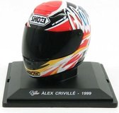 The 1:5 Diecast Replica of the Helmet of the World Champion 500GP of 1999. 

The driver was Alex Criville. 

The manufacturer of the item is Edicola.This model is only online a