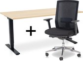 Zit-sta bureau elektrisch verstelbaar +  ERGO Bureaustoel | ARBO COMFORT NEN-EN 527 Thuiswerkset | frame bureau zwart - bureaublad wild peren | 160x80 cm