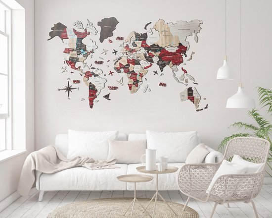 Wereldkaart en bois 3D - Urbain - XL (200 x 120 cm)