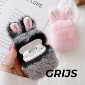 Bunny Airpods pro hoesje - konijnen hoesje - Geschikt voor Apple AirPods PRO  - Grijs - Fluffy / Pluche