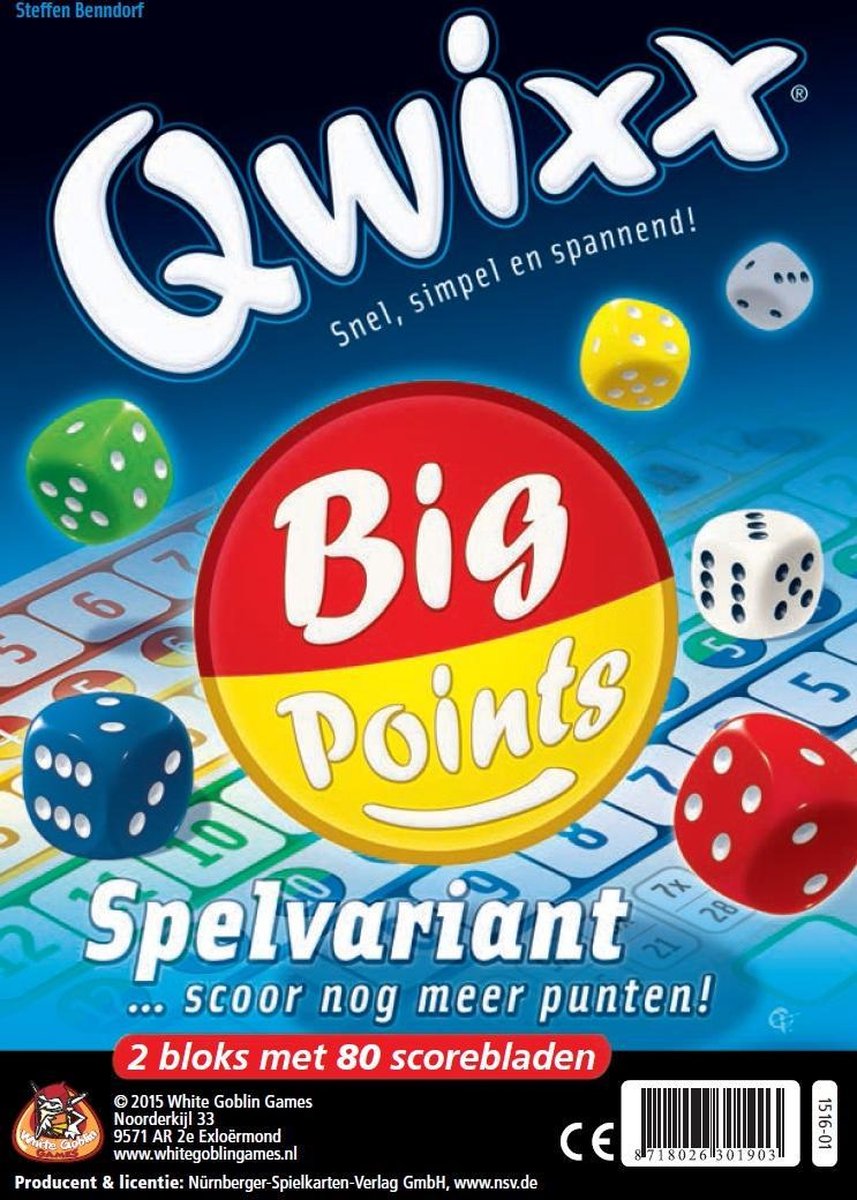 Qwixx Big Points - dobbelspel - Uitbreiding - 2 scorebloks met 80 scorebladen